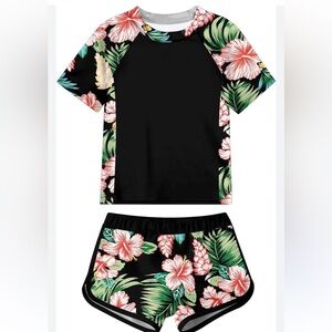 Girls' Tankini Summer Rash Guard Bathing Suits Two Piece Swimsuit Shorts Size 8Y
